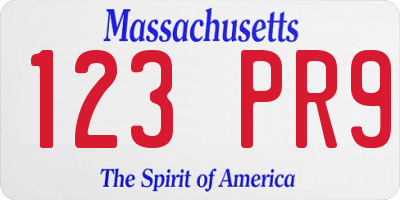 MA license plate 123PR9