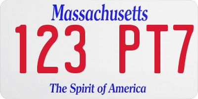 MA license plate 123PT7