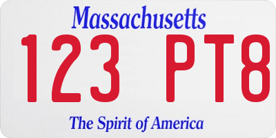 MA license plate 123PT8