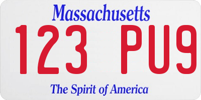 MA license plate 123PU9