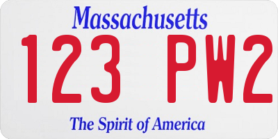 MA license plate 123PW2