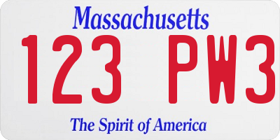 MA license plate 123PW3