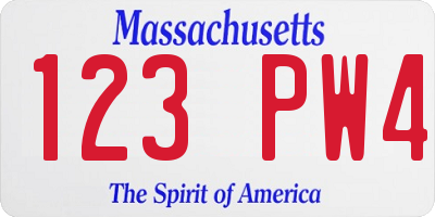 MA license plate 123PW4