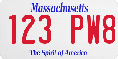 MA license plate 123PW8