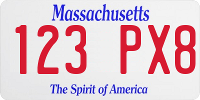 MA license plate 123PX8