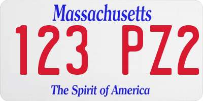 MA license plate 123PZ2