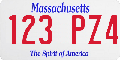MA license plate 123PZ4