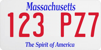 MA license plate 123PZ7