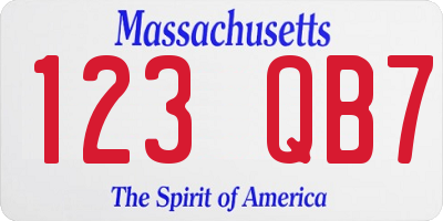 MA license plate 123QB7
