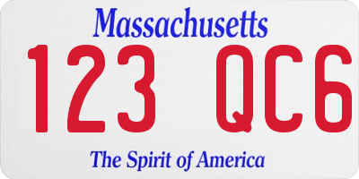 MA license plate 123QC6