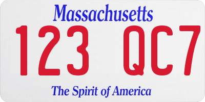 MA license plate 123QC7