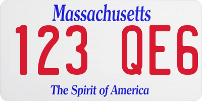 MA license plate 123QE6