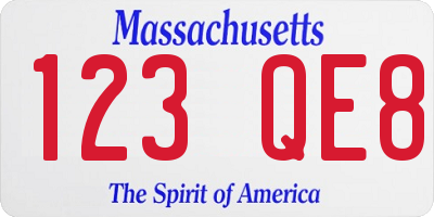 MA license plate 123QE8