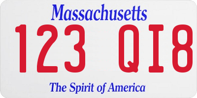 MA license plate 123QI8