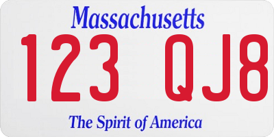 MA license plate 123QJ8