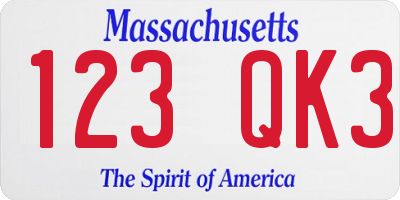 MA license plate 123QK3