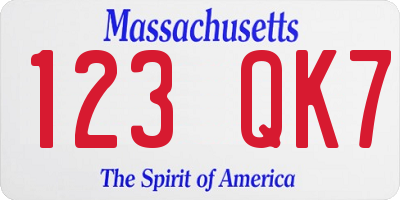 MA license plate 123QK7