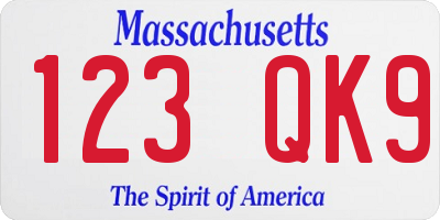 MA license plate 123QK9