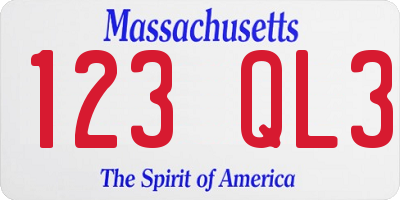 MA license plate 123QL3