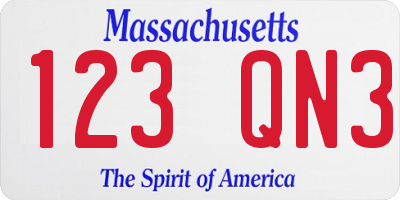 MA license plate 123QN3