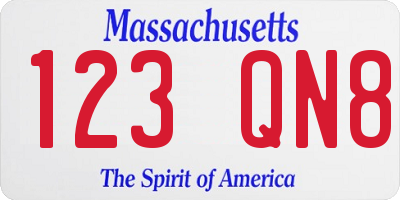 MA license plate 123QN8