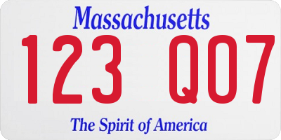 MA license plate 123QO7