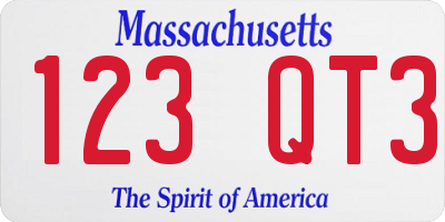 MA license plate 123QT3