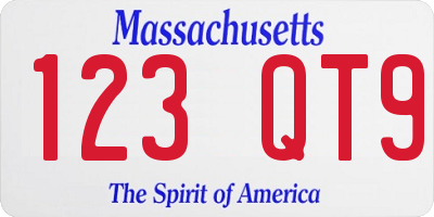 MA license plate 123QT9