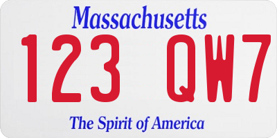 MA license plate 123QW7