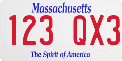 MA license plate 123QX3
