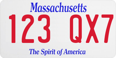 MA license plate 123QX7