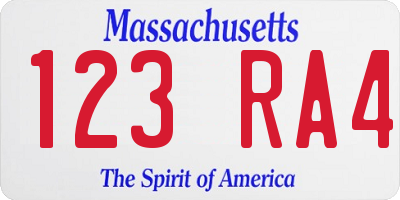 MA license plate 123RA4