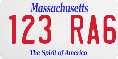 MA license plate 123RA6