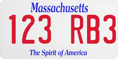 MA license plate 123RB3