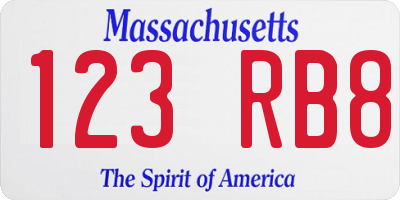 MA license plate 123RB8