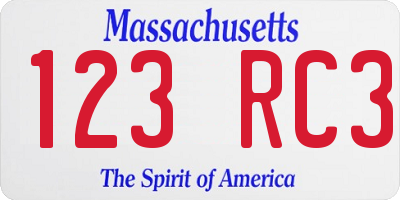 MA license plate 123RC3