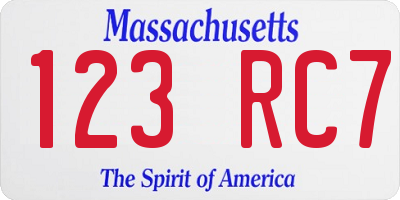 MA license plate 123RC7