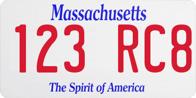MA license plate 123RC8