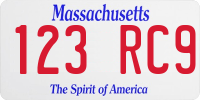 MA license plate 123RC9