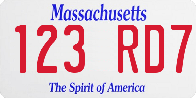 MA license plate 123RD7