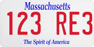 MA license plate 123RE3