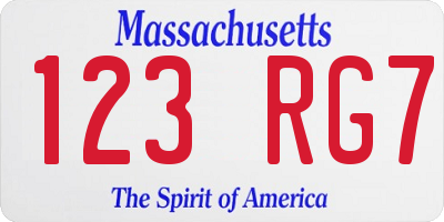 MA license plate 123RG7