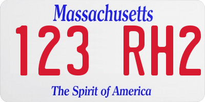 MA license plate 123RH2