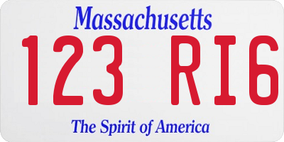 MA license plate 123RI6
