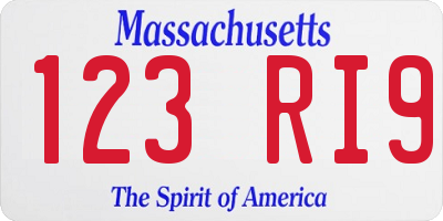 MA license plate 123RI9