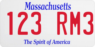 MA license plate 123RM3