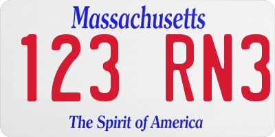 MA license plate 123RN3