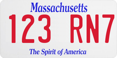 MA license plate 123RN7