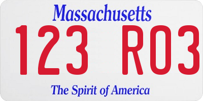 MA license plate 123RO3