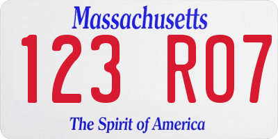MA license plate 123RO7